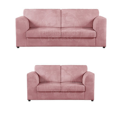 Furnishings For Less UK Luxor Jumbo Cord 3 + 2 Fabric Sofa Suite - Fullback Pink