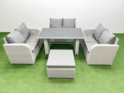 Fimous 7 Seater Patio Garden Furniture Sets With Black Glass Top Dining Table Love Sofa Big Stool Light Grey - image 1