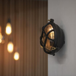 Industville Bulkhead Outdoor & Bathroom Round Wall Light - 8 Inch, Black, Clear Glass - thumbnail 4