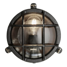 Industville Bulkhead Outdoor & Bathroom Round Wall Light - 8 Inch, Black, Clear Glass - thumbnail 5