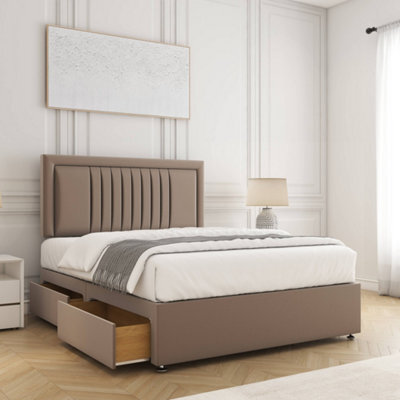 Bsspoke Canes Divan Bed Set Mink Plush Velvet With 24Inch Panel Headboard 2 Drawers Same Side & Mattress 3Ft 4Ft 4Ft6 5Ft 6Ft - image 1