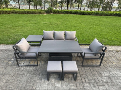 Fimous 7-Piece Aluminium Garden Furniture Sets 7 Seater With Adjustable Rising Lifting Dining Table 2 Chairs Side Table - image 1