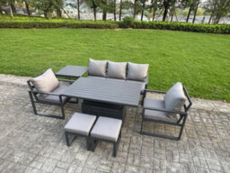 Fimous 7-Piece Aluminium Garden Furniture Sets 7 Seater With Adjustable Rising Lifting Dining Table 2 Chairs Side Table - thumbnail 2