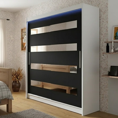 Westa Xiii 150 Cm Sliding Door Wardrobe With Mirrors And Rgb Led Lights White Black - image 1