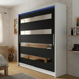 Westa Xiii 150 Cm Sliding Door Wardrobe With Mirrors And Rgb Led Lights White Black - thumbnail 1