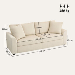 Homcom 212 Cm Upholstered Jumbo Cord Sofa Couch With Spring Cushion, Cream - thumbnail 3
