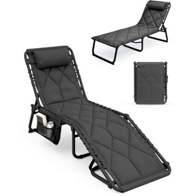 Keplin Foldable Quilted Sun Lounger 70X56X15Cm, Padded 600D Oxford Fabric With 110Kg Capacity,  Dark Grey - image 1