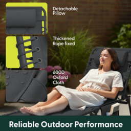 Keplin Foldable Quilted Sun Lounger 70X56X15Cm, Padded 600D Oxford Fabric With 110Kg Capacity,  Dark Grey - thumbnail 3