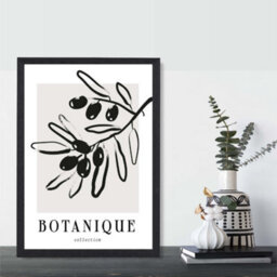 Artze Wall Art Grey And Black Olive Boho Sketch Floral Art Print With Black Frame Size: A4 - thumbnail 2