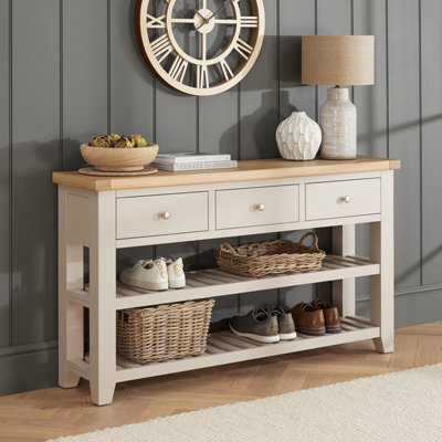 The Furniture Market Cheshire Dove Grey Painted Large 3 Drawer Hall Console Table - image 1