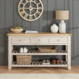 The Furniture Market Cheshire Dove Grey Painted Large 3 Drawer Hall Console Table - thumbnail 2