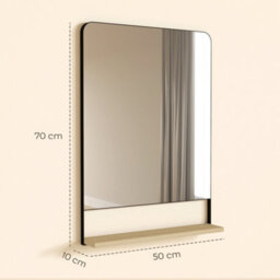Homcom Decorative Mirror With Wood Shelf, Industrial Wall Mirror, Black - thumbnail 3