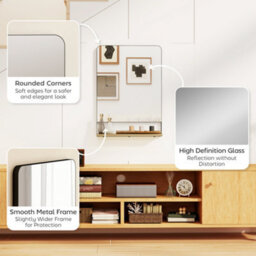 Homcom Decorative Mirror With Wood Shelf, Industrial Wall Mirror, Black - thumbnail 6