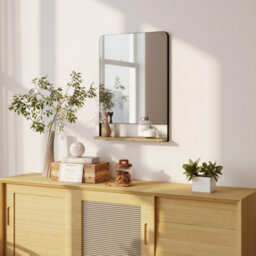 Homcom Decorative Mirror With Wood Shelf, Industrial Wall Mirror, Black - thumbnail 9