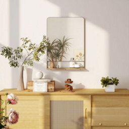Homcom Decorative Mirror With Wood Shelf, Industrial Wall Mirror, Black - thumbnail 8