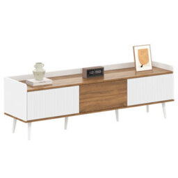 Btm Tv Cabinet Tv Stand Three Door Base Cabinet Compact Design White And Natural Wood 160X39X49.5Cm - thumbnail 4