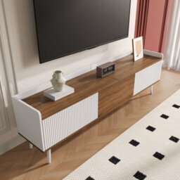 Btm Tv Cabinet Tv Stand Three Door Base Cabinet Compact Design White And Natural Wood 160X39X49.5Cm - thumbnail 5