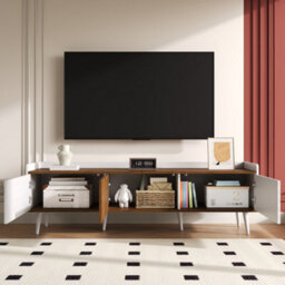 Btm Tv Cabinet Tv Stand Three Door Base Cabinet Compact Design White And Natural Wood 160X39X49.5Cm - thumbnail 2