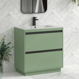 Royal Bathrooms Orion 800mm Mint Sage 2 Drawer Floor Standing Bathroom Vanity Unit With Carrara White Basin & Black Accent Trim - thumbnail 6