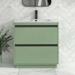 Royal Bathrooms Orion 800mm Mint Sage 2 Drawer Floor Standing Bathroom Vanity Unit With Carrara White Basin & Black Accent Trim - thumbnail 1