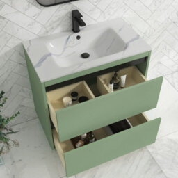 Royal Bathrooms Orion 800mm Mint Sage 2 Drawer Floor Standing Bathroom Vanity Unit With Carrara White Basin & Black Accent Trim - thumbnail 4