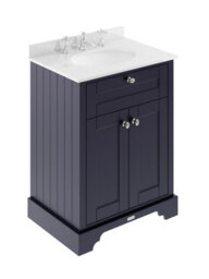 Hudson Reed Floor Standing Two Door Traditional Vanity Unit With 3 Tap Hole White Marble Top & Basin In Twilight Blue, 620 X 470mm