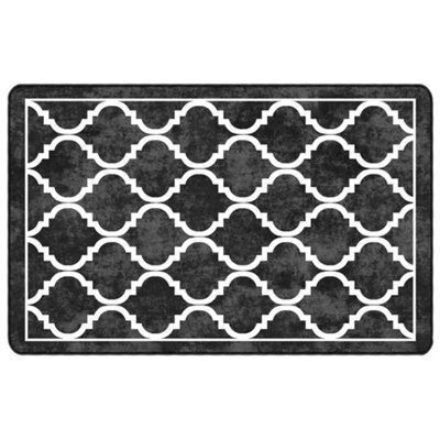 Berkfield Durable Rug Washable Black And White 190X300 Cm Anti Slip