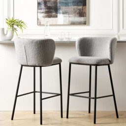 Wyld and Coco Set Of 2 Grey Boucle Bar Chairs With Black Metal Legs, Armless Curved Backrest, Modern Dining Seating - thumbnail 2