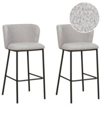 Wyld and Coco Set Of 2 Grey Boucle Bar Chairs With Black Metal Legs, Armless Curved Backrest, Modern Dining Seating - thumbnail 3