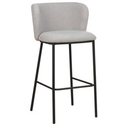 Wyld and Coco Set Of 2 Grey Boucle Bar Chairs With Black Metal Legs, Armless Curved Backrest, Modern Dining Seating - thumbnail 6