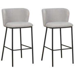 Wyld and Coco Set Of 2 Grey Boucle Bar Chairs With Black Metal Legs, Armless Curved Backrest, Modern Dining Seating - thumbnail 4