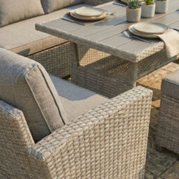 New - Evre Mumbai 8 Seater Grey Garden Corner Furniture Outdoor Sofa Dining Set Wood Table Top Thick Cushions - thumbnail 2