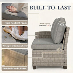 New - Evre Mumbai 8 Seater Grey Garden Corner Furniture Outdoor Sofa Dining Set Wood Table Top Thick Cushions - thumbnail 7