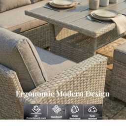 New - Evre Mumbai 8 Seater Grey Garden Corner Furniture Outdoor Sofa Dining Set Wood Table Top Thick Cushions - thumbnail 6