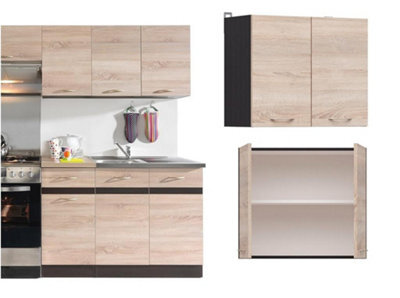 Impact Furniture Kitchen Wall Unit 800mm Cabinet 2 Door 80Cm Cupboard Wenge Dark Brown Sonoma Oak Effect From Junona Range - image 1