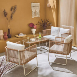 Sweeek - 4-Seater Garden Sofa Set With Plastic Ropes In Galvanised Steel Cesena Natural 115X60X68 Cm - thumbnail 7
