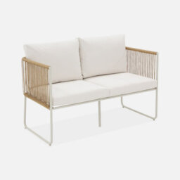 Sweeek - 4-Seater Garden Sofa Set With Plastic Ropes In Galvanised Steel Cesena Natural 115X60X68 Cm - thumbnail 2