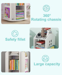 Living And Home White Freestanding Rotating House Shaped Kids' Bookshelf Bookcase - thumbnail 3