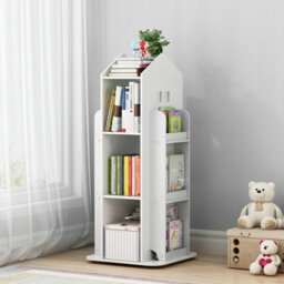 Living And Home White Freestanding Rotating House Shaped Kids' Bookshelf Bookcase - thumbnail 1