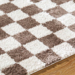 Livabliss Fossay Shaggy-Washable Beige Brown High Pile Checkered Living Bedroom Rug 160 X 213 Cm Easy Care, Non Shedding - thumbnail 3