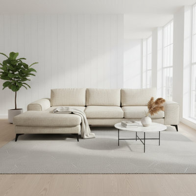 Abakus Direct Venice Chenille Corner Sofa In Beige Left Facing With Deep Seats And Extra-Wide Padded Arms - image 1
