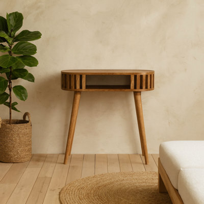 Wyld Haus Kailua Slated Mango Wood Open Console Table, Oak-Ish Finish, Modern - image 1