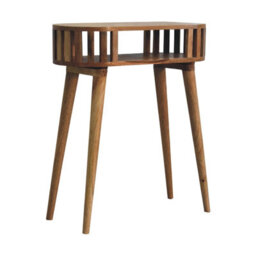 Wyld Haus Kailua Slated Mango Wood Open Console Table, Oak-Ish Finish, Modern - thumbnail 4