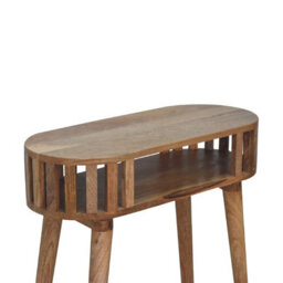 Wyld Haus Kailua Slated Mango Wood Open Console Table, Oak-Ish Finish, Modern - thumbnail 6