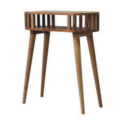 Wyld Haus Kailua Slated Mango Wood Open Console Table, Oak-Ish Finish, Modern - thumbnail 3