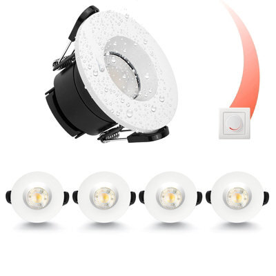 Paul Russells Led Fire Rated Downlights, White Bezel, 6W 550 Lumens, Ip65, Cct3 3000K Warm-4000K Cool-6500K Day Light, Pack Of 4 - image 1