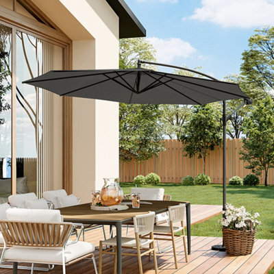 Living And Home 3M Large Rotatable Garden Sun Shade Cantilever Parasol Patio Hanging Banana Umbrella Crank Tilt No Cross Base, Black - image 1