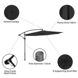 Living And Home 3M Large Rotatable Garden Sun Shade Cantilever Parasol Patio Hanging Banana Umbrella Crank Tilt No Cross Base, Black - thumbnail 5