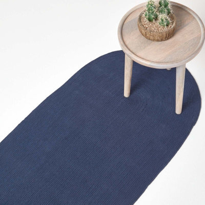 Homescapes Navy Handmade Woven Braided Oval Hallway Rug, 66 X 200 Cm - image 1