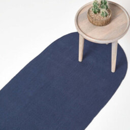 Homescapes Navy Handmade Woven Braided Oval Hallway Rug, 66 X 200 Cm - thumbnail 1
